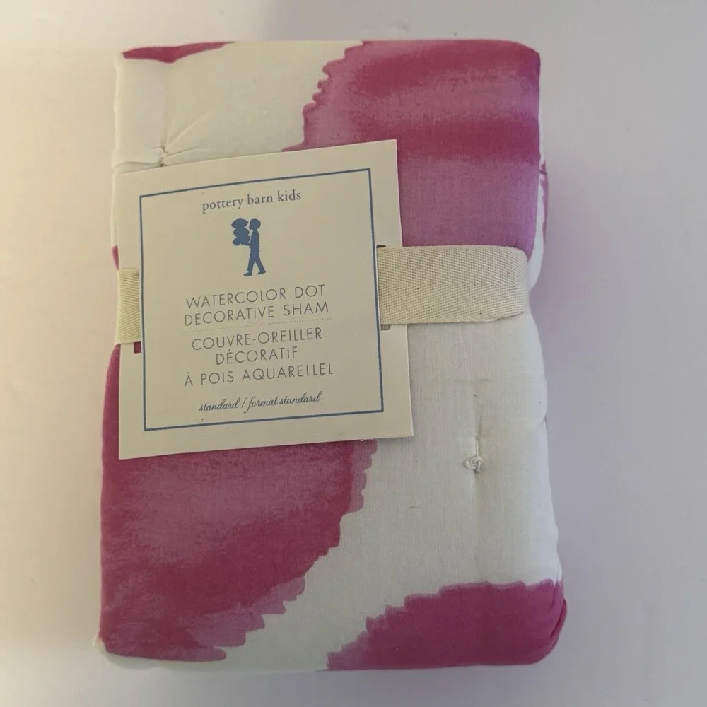 Pottery Barn Kids Watercolor Dot standard sham quilted bright pink New w tag